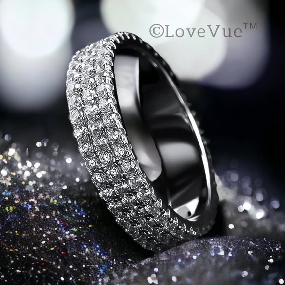 1.5mm Diamond Three Row Brilliant Cut Full Eternity Wedding Ring Band - Picture 1 of 16